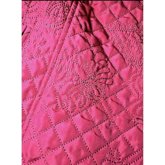RQT Womens Size PM Quilted Jacket Red Petite Lightweight Button Front Embroidery - Picture 7 of 15